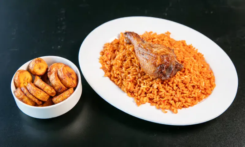 Plantain and rice combo with fried plantain at Global Pot Fusion Cuisine in Winnipeg, MB